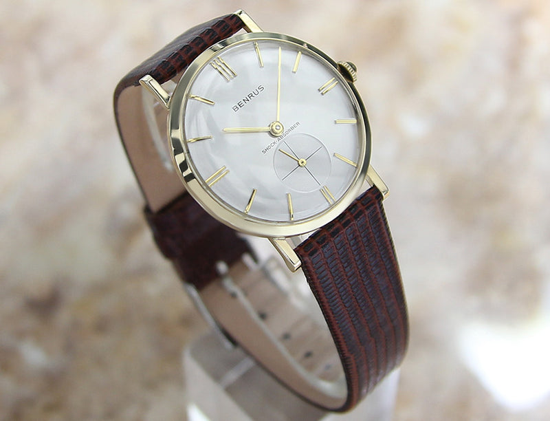 1960s Benrus 14k Solid Gold Men's Luxury Dress Watch