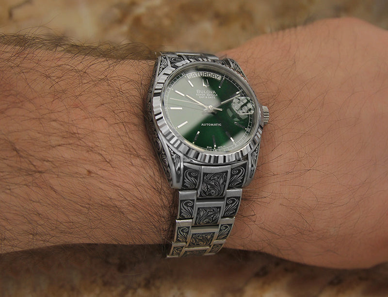 Bulova Super Seville Carved Men's Watch - Green Dial