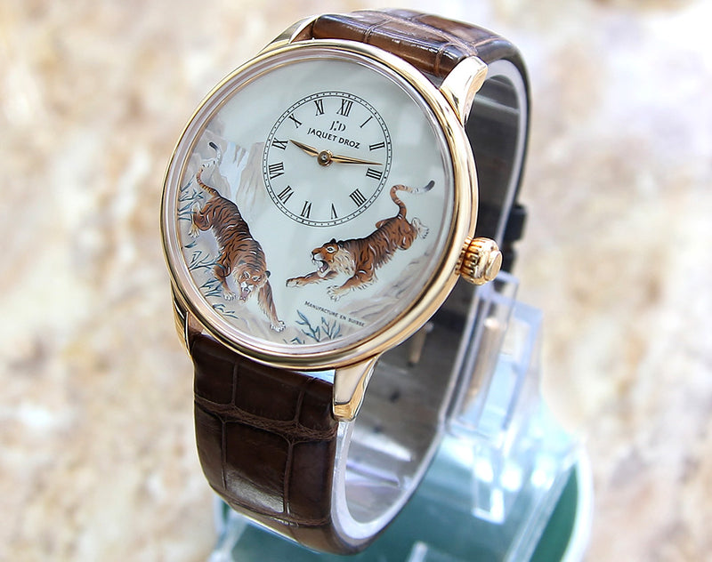 Jaquet Droz Petite Minute Tiger 18k Rose Gold Museum Quality Men’s Watch
